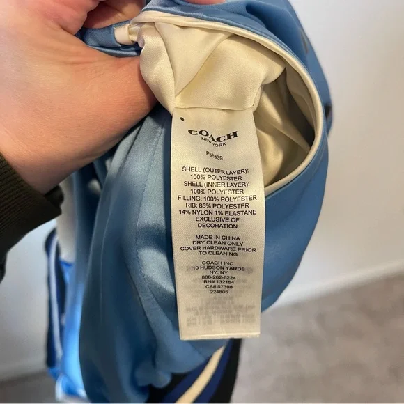 Vintage Coach Reversible Varsity Jacket M/L Blue Satin Bomber Floral Snap *Flaw - Picture 16 of 16